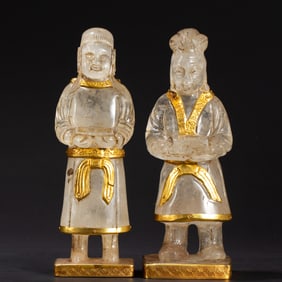PAIR CARVED ROCK CRYSTAL FIGURES