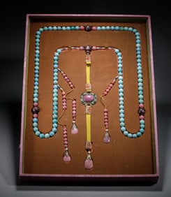 A CHINESE IMPERIAL TURQUOISE PRAYER BEADS CHAOZHU
