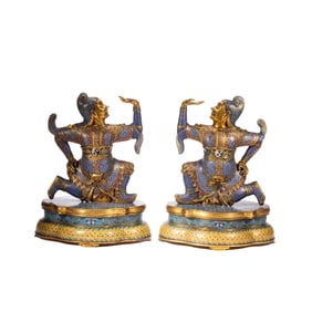 PAIR CLOISONNE ENAMEL FIGURES