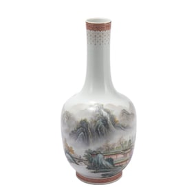 A FAMILLE ROSE LANDSCPAE PORCELAIN VASE