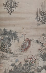 A CHINESE PAINTING OF BOATING ALONG RIVER SIGNED DULINGNEISHI