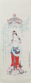 A CHINESE PAINTING OF BODHISATTVA SIGNED ZHANG DAQUAN
