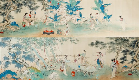 A CHINESE PAINTING OF FIGURAL STORY SIGNED HU YEFO