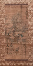 A CHINESE PAINTING OF FIGURAL STORY SIGNED WANG WEN