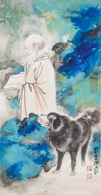 A CHINESE PAINTING OF LUOHAN SIGNED ZHANG DAQIAN