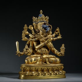 A SINO-TIBETAN BRONZE-GILT GUHYASAMAJA