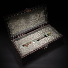 A FINE HARDSTONES INLAID WHITE JADE RUYI SCEPTER