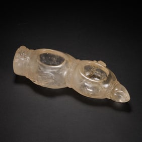 A CARVED ROCK CRYSTAL LOTUS ROOT WATERPOT
