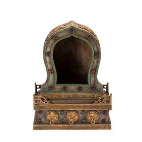 A GOLD AND SILVER PLATED HARDSTONES INLAID SHRINE