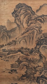 A CHINESE PAINTING OF MOUNTAIN VILLAGE SIGNED DAIJIN