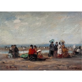 SCÈNE DE PLAGE À TROUVILLE SIGNED EUGENE BOUDIN