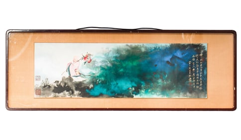 A CHINESE PAINTING OF GOD OF LONGEVITY SIGNED ZHANG DAQIAN