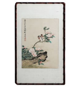 A CHINESE PAINTING OF BIRDS ON BRANCHES SIGNED YU FEIYIN