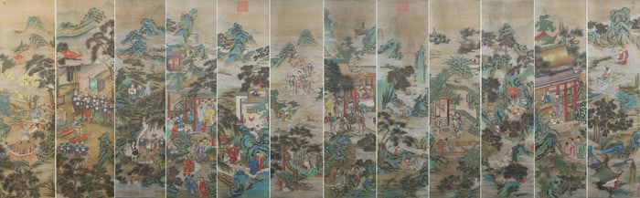 A CHINESE PAINTING OF FIGURAL STORY SIGNED QIUYIN