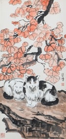A CHINESE PAINTING OF DOUBLE CATS SIGNED XU BEIHONG