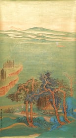 A CHINESE PAINTING OF SERENE STODIO SIGNED ZHANG DAQIAN