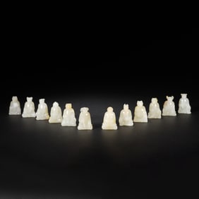 A SET OF JADE CARVINGS OF TWELVE ZODIAC ANIMALS