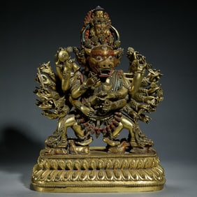 A SINO-TIBETAN BRONZE-GILT YAMANTAKA