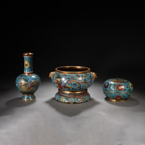 A SET OF THREE CLOISONNE ENAMEL INCENSE TOOLS