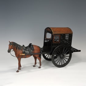 A BAMBOO INLAID ROSEWOOD ZITAN COUCH WITH HORSE