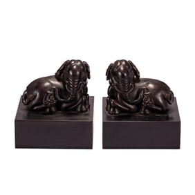 PAIR CARVED ROSEWOOD ZITAN ELEPHANT-FORM SEALS