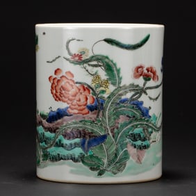 A POLYCHROMPE PAINTED BRUSHPOT`