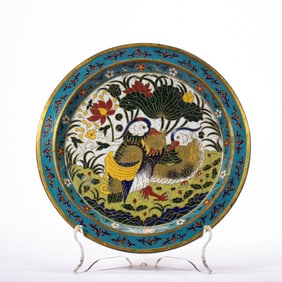 A CLOISONNE ENAMEL MANDARIN DUCK DISH