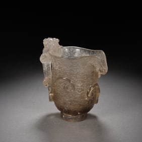 A CARVED SMOKY QUARTZ CHILONG CUP