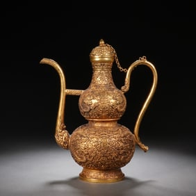 A BRONZE-GILT DOUBLE GOURDS EWER