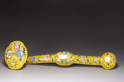 A PAINTED ENAMEL BRONZE RUYI SCEPTER
