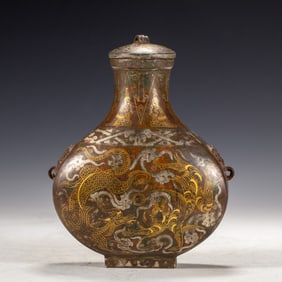 A GOLD AND SIVLER INLAID BRONZE VESSEL HU