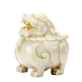 A FINE CARVED WHITE JADE INCENSE BURNER LUDUAN