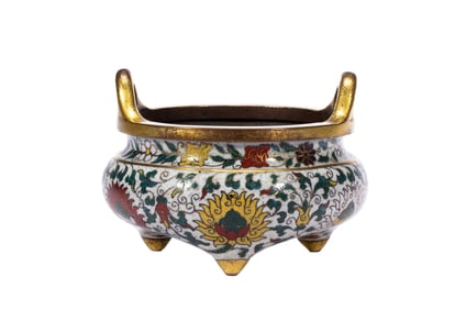A CLOISONNE ENAMEL TRIPOD CENSER