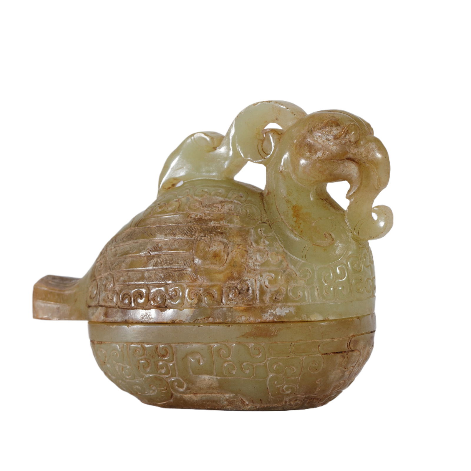 A CARVED JADE MYTHICAL BIRD BOX WITH COVER (1 of 9)