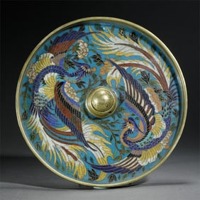 A CLOISONNE ENAMEL PHOENIX MIRROR