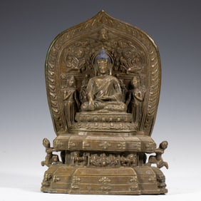 A RARE COPPER ALLOY SEATED SHAKYAMUNI