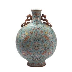 A FAMILLE ROSE PORCELAIN FLASK MOON VASE,QIANLONG
