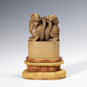 A CARVED SHOUSHAN STONE MYTHICAL BEAST XUANWU SEAL
