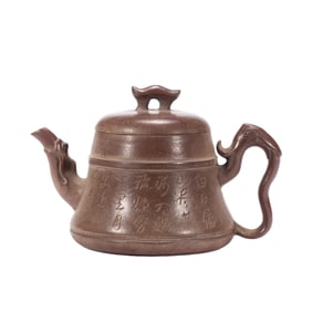 A CHINESE INSCRIBED YIXING GLAZE TEAPOT
