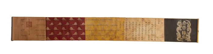 A CHINESE IMPERIAL KESI EMBROIDERED IMPERIAL EDIT SCROLL
