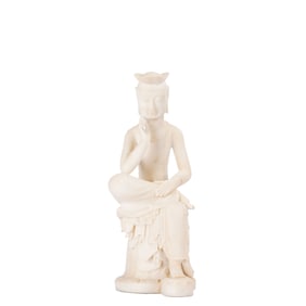 A CARVED MARBLE SEATED BODHISATTVA