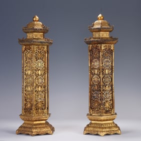 PIAR BRONZE-GILT PAGODA-FORM INCENSE HOLDERS