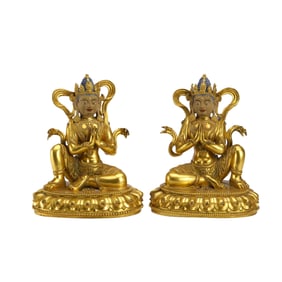 PAIR BRONZE-GILT APSARAS