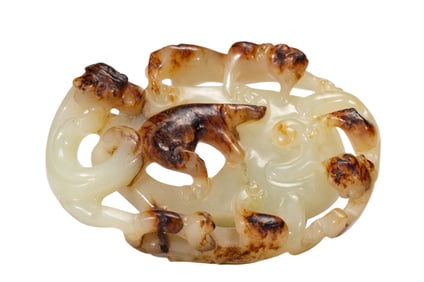 A CARVED WHITE JADE CHILONG PLAQUE