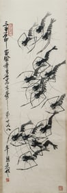 A CHINESE PAINTING OF SHRIMPS SIGNED QI BAISHI