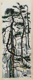 A CHINESE PAINTING OF PINE TREES SIGNED WU GUANZHONG