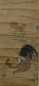 A CHINESE PAINTING OF CHICKENS SIGNED LINLIANG