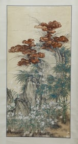A CHINESE PAINTING OF DOUBLE LINGZHI FUNGUS SIGNED JIANG TINGXI