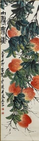 A CHINESE PAINTING OF LONGEVITY PEACHES SIGNED QI BAISHI