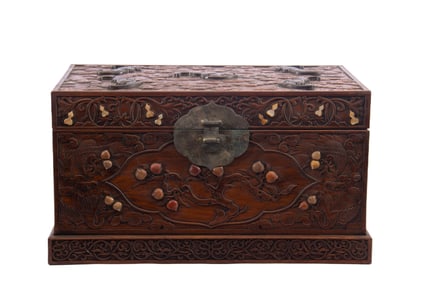 A HARDSTONES INLAID HUANGHUALI BOX